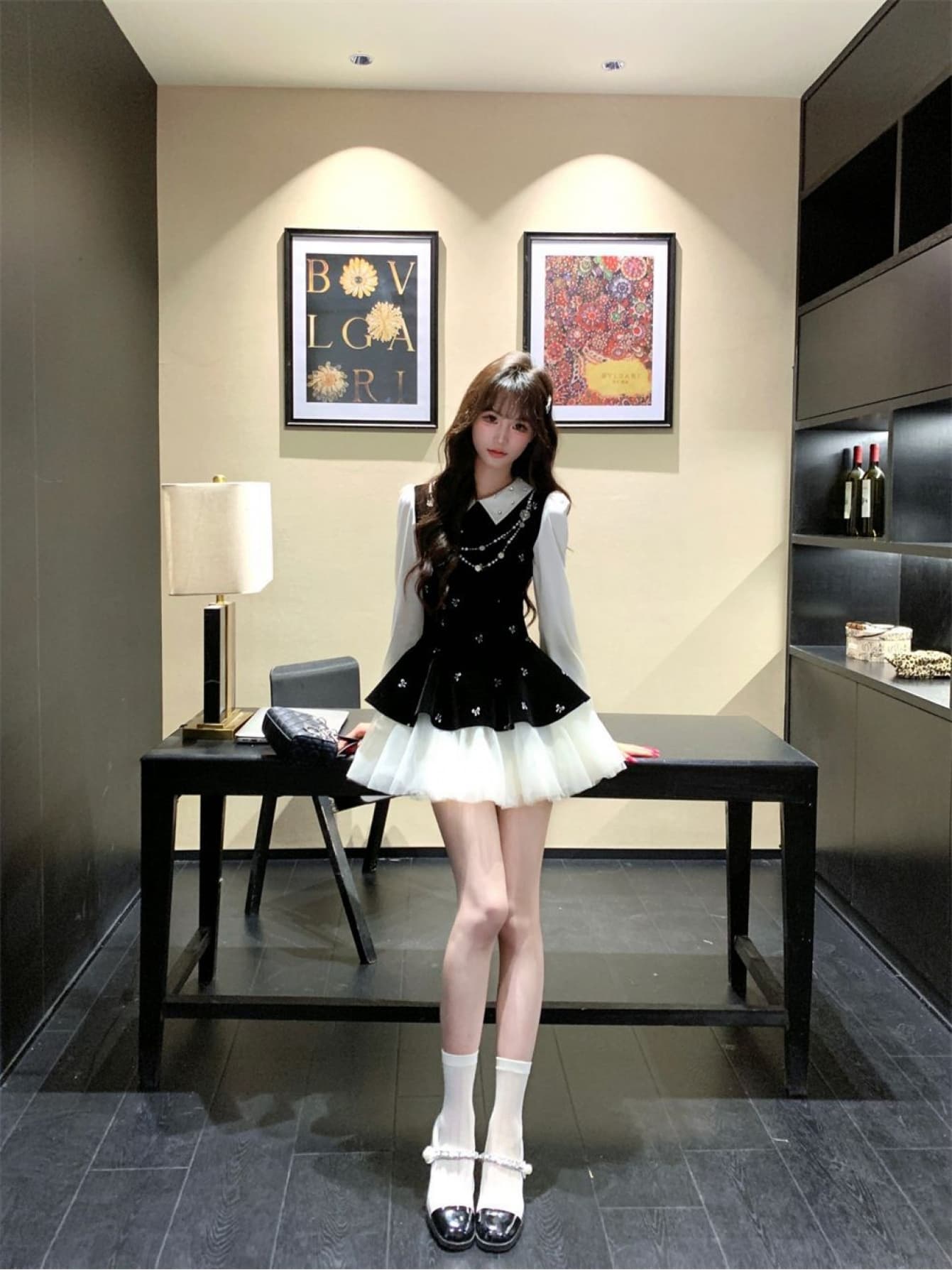 衣装 長袖 レディース 重ね着風 フェイクレイヤード チュール 襟付き添い人 うつり変わり ミニ丈 膝上 Ａ伝達ルート 上着 トップス 着痩せ 体型覆いかぶせる 細押し出し 御家様 仕掛地雷系 量産型 成年者好いたらしい ガーリー 女子らしい 清楚系 フォーマル 華燭の典 二次会 寄りあい 会う約束