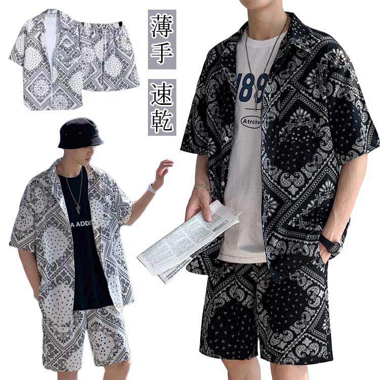 韓国メンズ EVAN おしゃれ アロハ 柄シャツセットアップ 韓国メンズ EVAN おしゃれ アロハ 柄シャツセットアップ