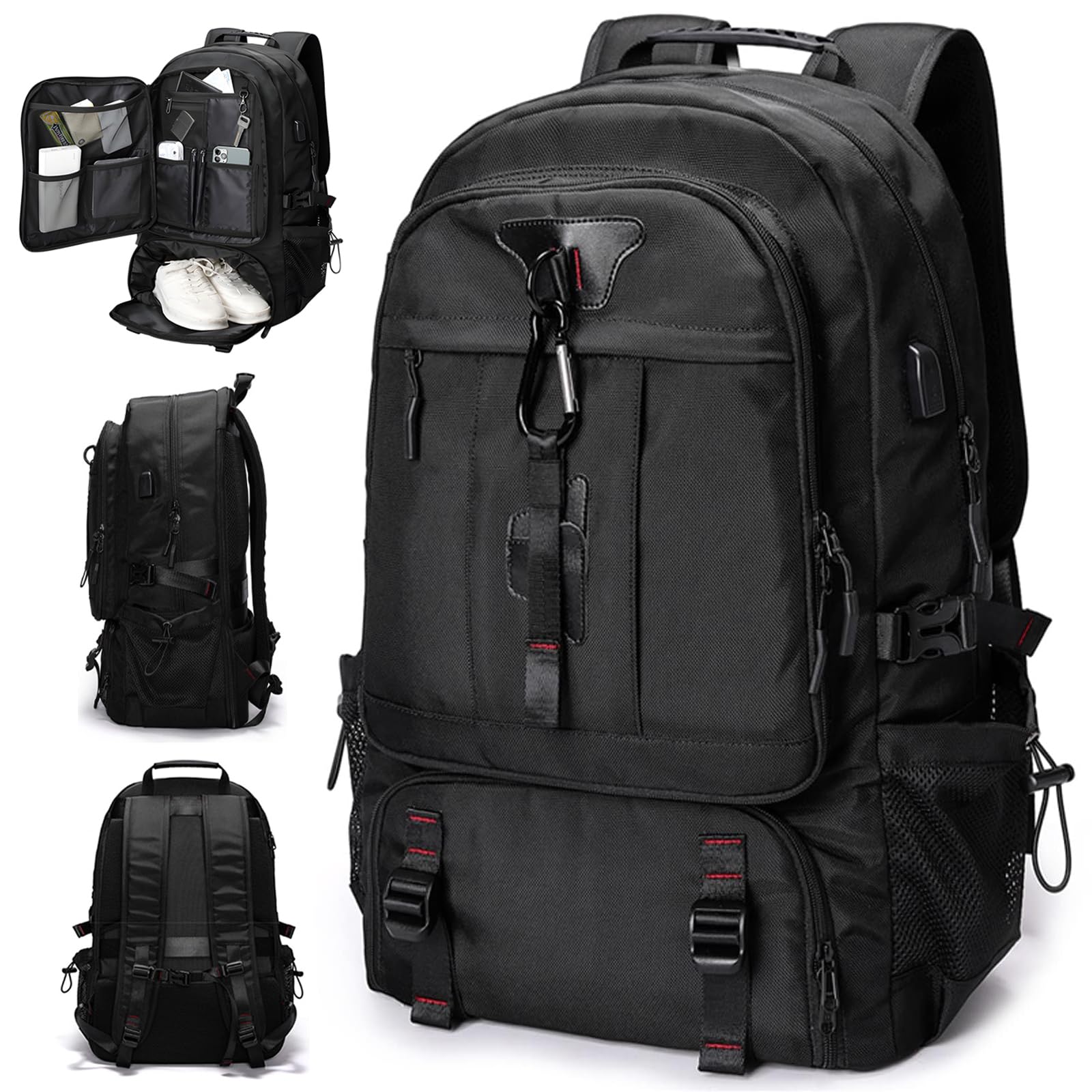 リュック メンズ 大容量 60L~80L拡張機能 軽量17インチPC対応ビジネスリュック 盗難防止 旅行バックパック 靴収納 乾湿分離 USB充電ポート 登山・通勤・通学・出張・防災用