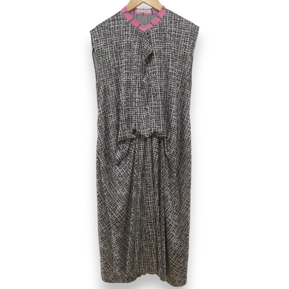 【中古】美品 AKANE UTSUNOMIYA アカネウツノミヤ ツイードプリント ノースリーブ ロングドレス ワンピース サイズ36 グレー ブラック×ピンク レディース Luxs ブランド古着のリュクス