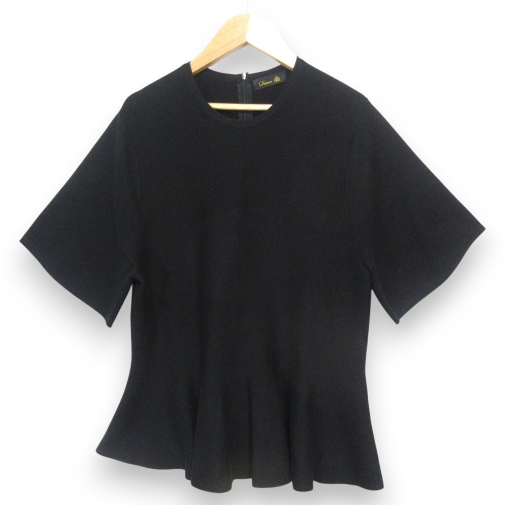 【中古】美品 23SS DRAWER ドゥロワー RESORT2 16Gミラノ編み ヘムフレア ショートスリーブ カットソー 6518-106-1079 ブラック レディース Luxs ブランド古着のリュクス