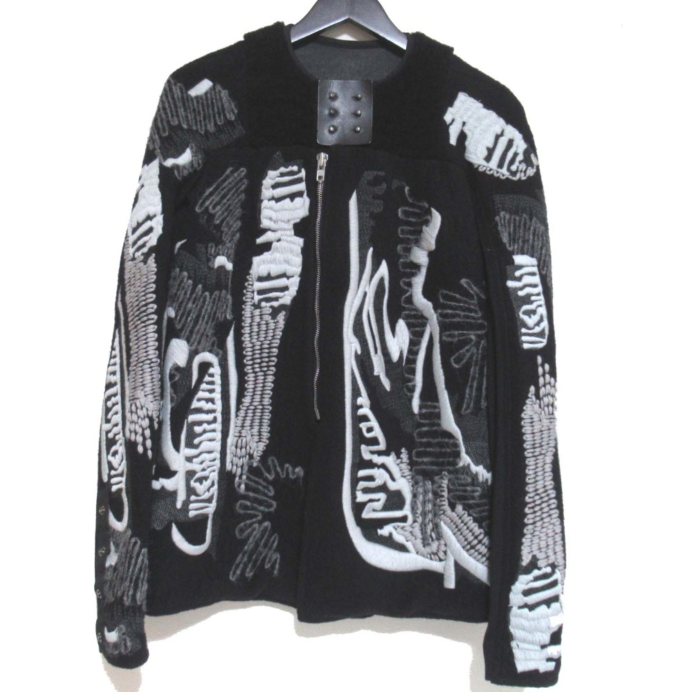 【中古】美品 Rick Owens リックオウエンス MOODY カシミヤ刺繍 ムートン ノーカラー ジャケット RO14F6978-TDEM IT38サイズ ブラック レディース Luxs ブランド古着のリュクス
