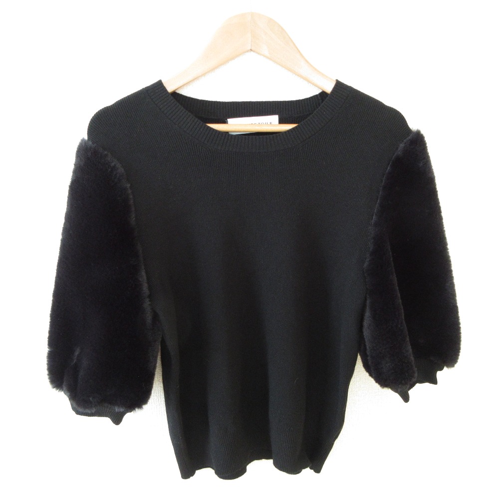 【中古】未使用 24AW Aveniretoile アベニールエトワール エコファースリーブニットプルオーバー セーター 36 ブラック レディース Luxs ブランド古着のリュクス