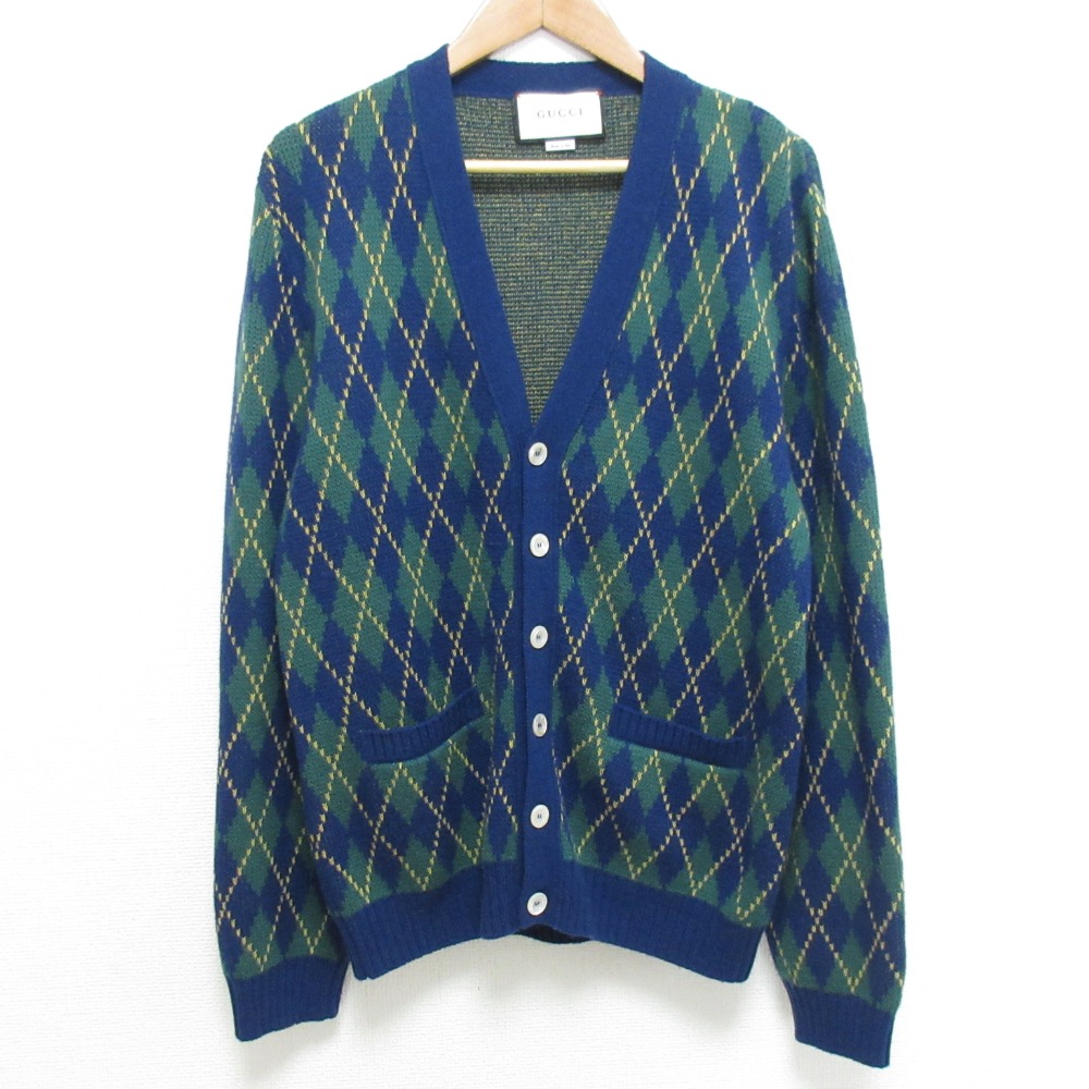 【未使用タグ付】GUCCI グッチ シルク100％ カーディガン 青 52 XL 楽天市場】美品 GUCCI グッチ 676389 ウール 100周年記念 ロゴ