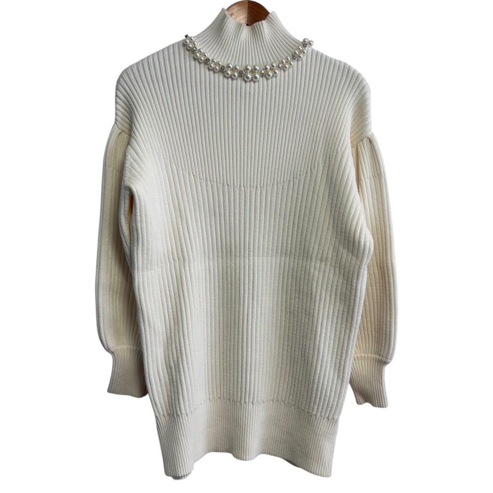【中古】美品 Simone Rocha シモーネロシャ パール装飾 長袖 ハイネック ニット セーター XS オフホワイト レディース Luxs ブランド古着のリュクス
