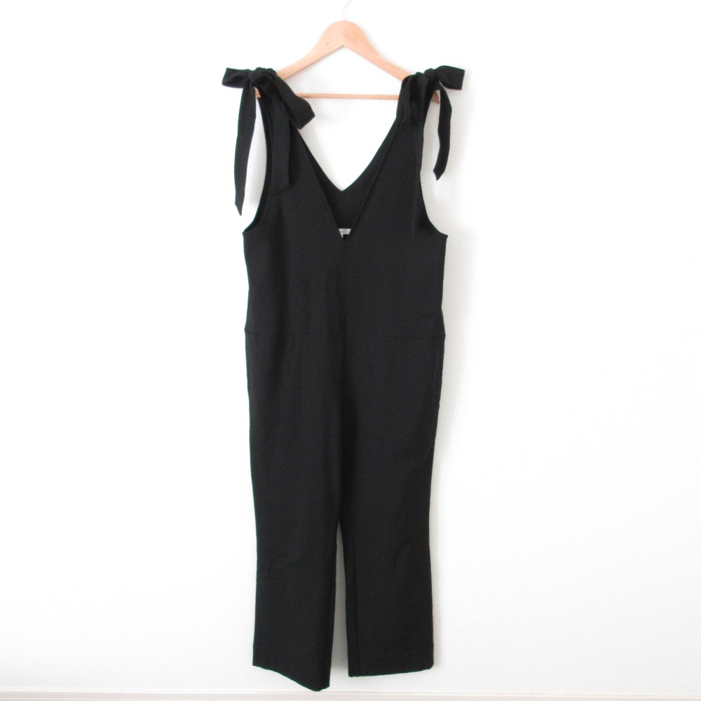 【中古】美品 22AW yori ヨリ ストレッチ 裏起毛 Vネック リボンサロペット オールインワン YR2224-126AW 36 ブラック レディース Luxs ブランド古着のリュクス