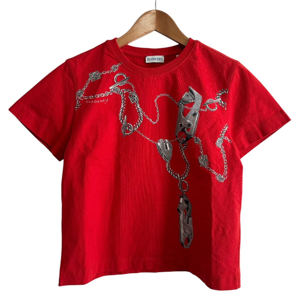 【中古】美品 24SS BURBERRY バーバリー Knight Hardware cotton T-shirt ナイトハードウェア 半袖 Tシャツ カットソー S レッド レディース Luxs ブランド古着のリュクス｜Luxs（ブランド古着のリュクス）