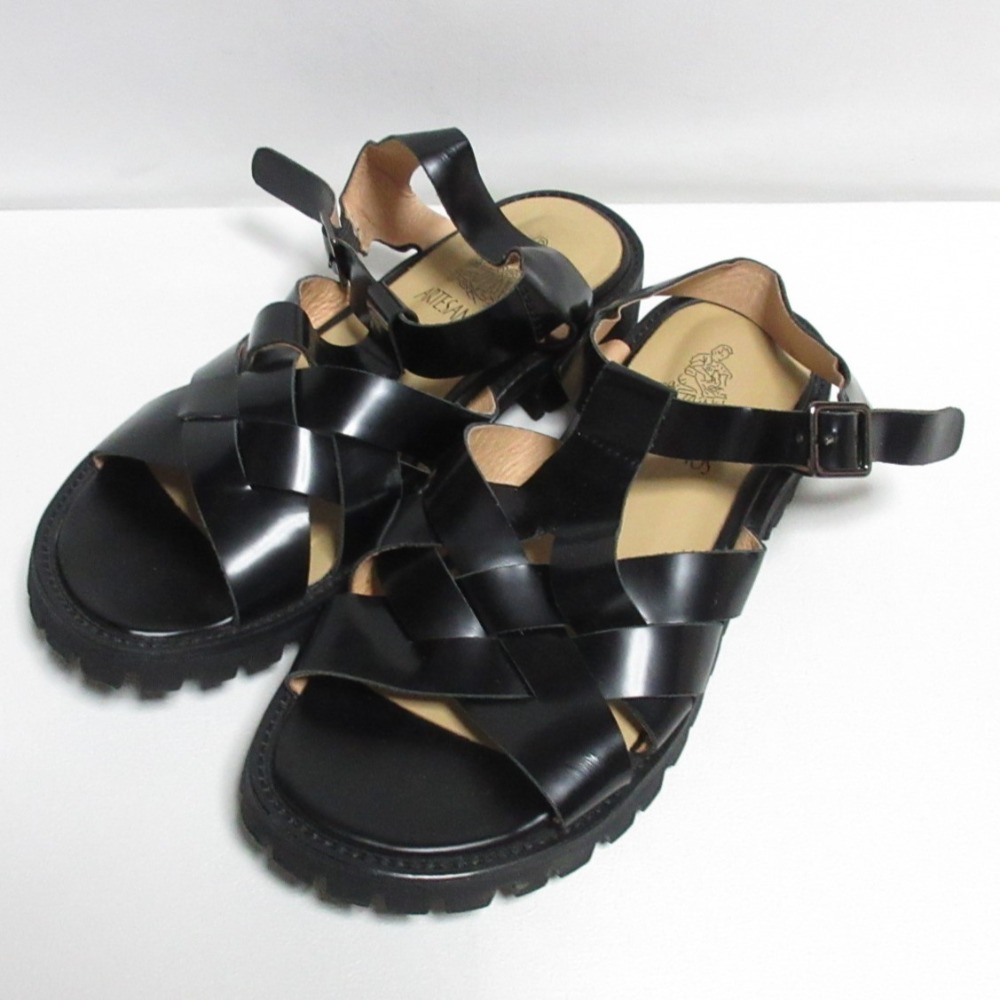 【中古】 良品 ARTESANOS アルテサノス ガラスレザー メッシュ ストラップ グルカサンダル NSH612-5 36 23.0cm相当 ブラック レディース Luxs ブランド古着のリュクス