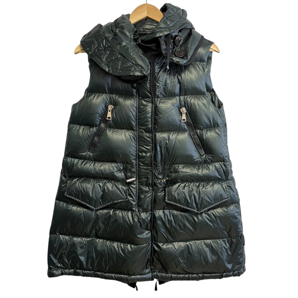 【中古】 美品 MONCLER モンクレール BEAUMESNIL フード付き ロングダウンベスト ノースリーブダウンコート 1 モスグリーン レディース Luxs ブランド古着のリュクス