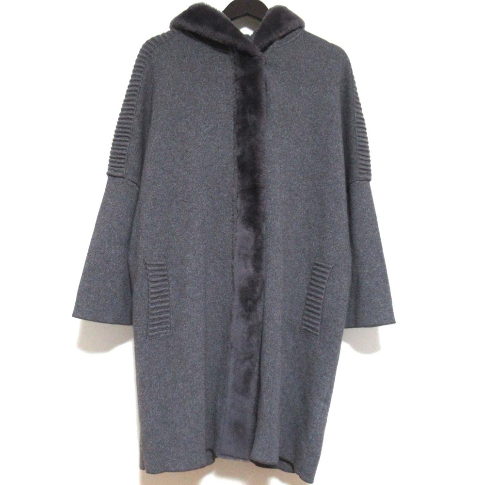 【中古】 美品 SUPREMA シュプレマ スナップボタンフロント ムートン×ニット フーデッドコート Mサイズ グレー レディース Luxs ブランド古着のリュクス