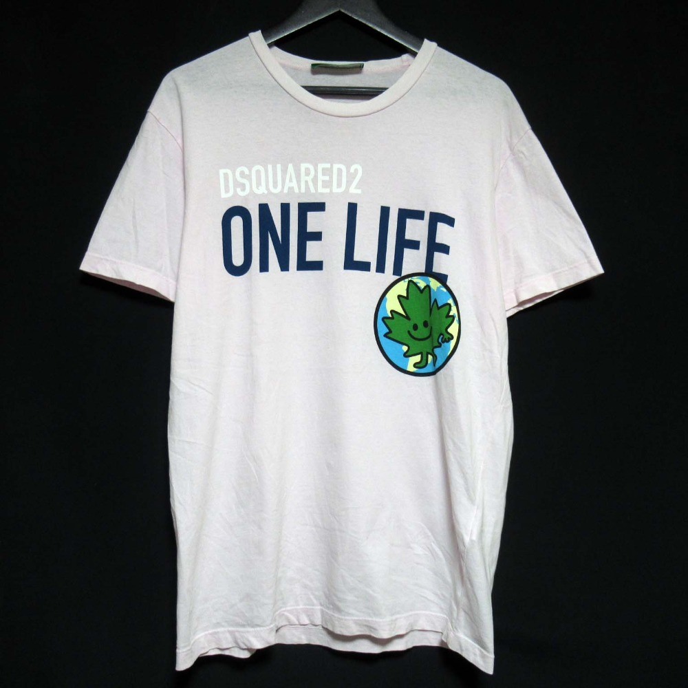 【中古】美品 22SS DSQUARED2 ディースクエアード ONE LIFE ONE PLANET プリント 半袖 Tシャツ Mサイズ 175/92A ピンク メンズ Luxs ブランド古着のリュクス