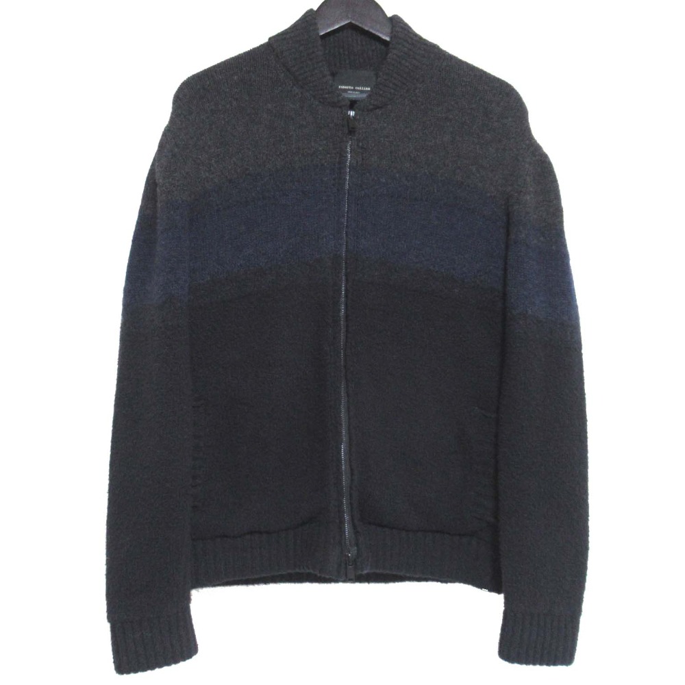 【中古】美品 Roberto Collina ロベルトコリーナ ジップアップ パデッド ニットジャケット 48サイズ ブラック×ネイビー×グレー メンズ Luxs ブランド古着のリュクス 9,015円