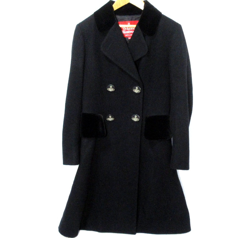 ヴィヴィアンウエストウッドレッドレーベル ロングコート アンゴラ混 総柄 ダブル ヴィヴィアンウエストウッドレッドレーベル ロングコート