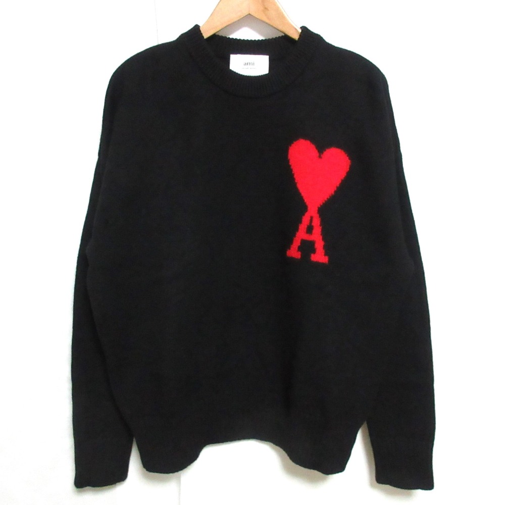 【大人気！美品】アミパリス ロゴニットセーター ネイビー 赤 L 正規品 AMI Alexandre Mattiussi ami paris アミパリス セーター RED