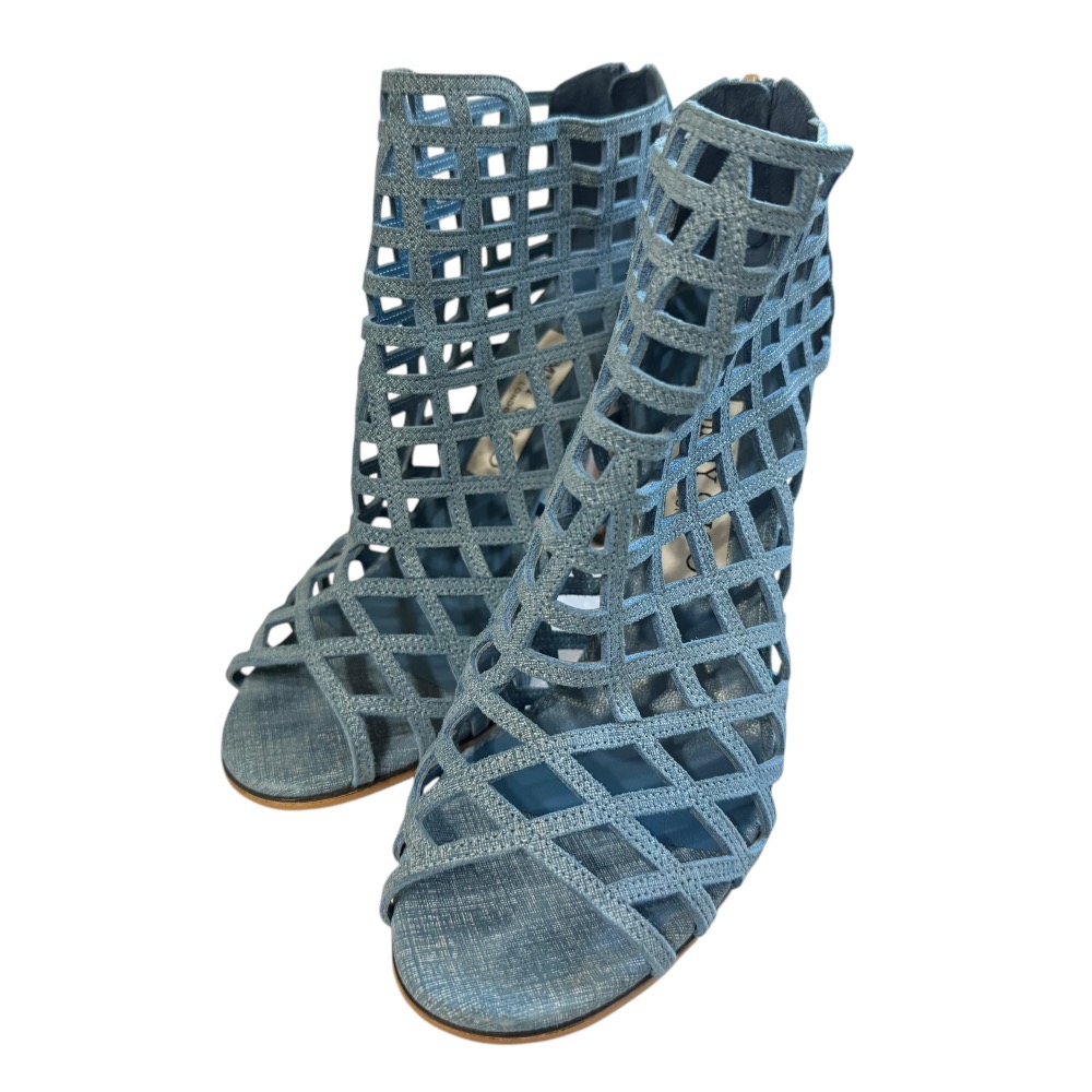 【中古】美品 JIMMY CHOO ジミーチュウ カットワーク オープントゥ ブーティ ショートブーツ サンダル 37 24cm相当 ブルー レディース Luxs ブランド古着のリュクス