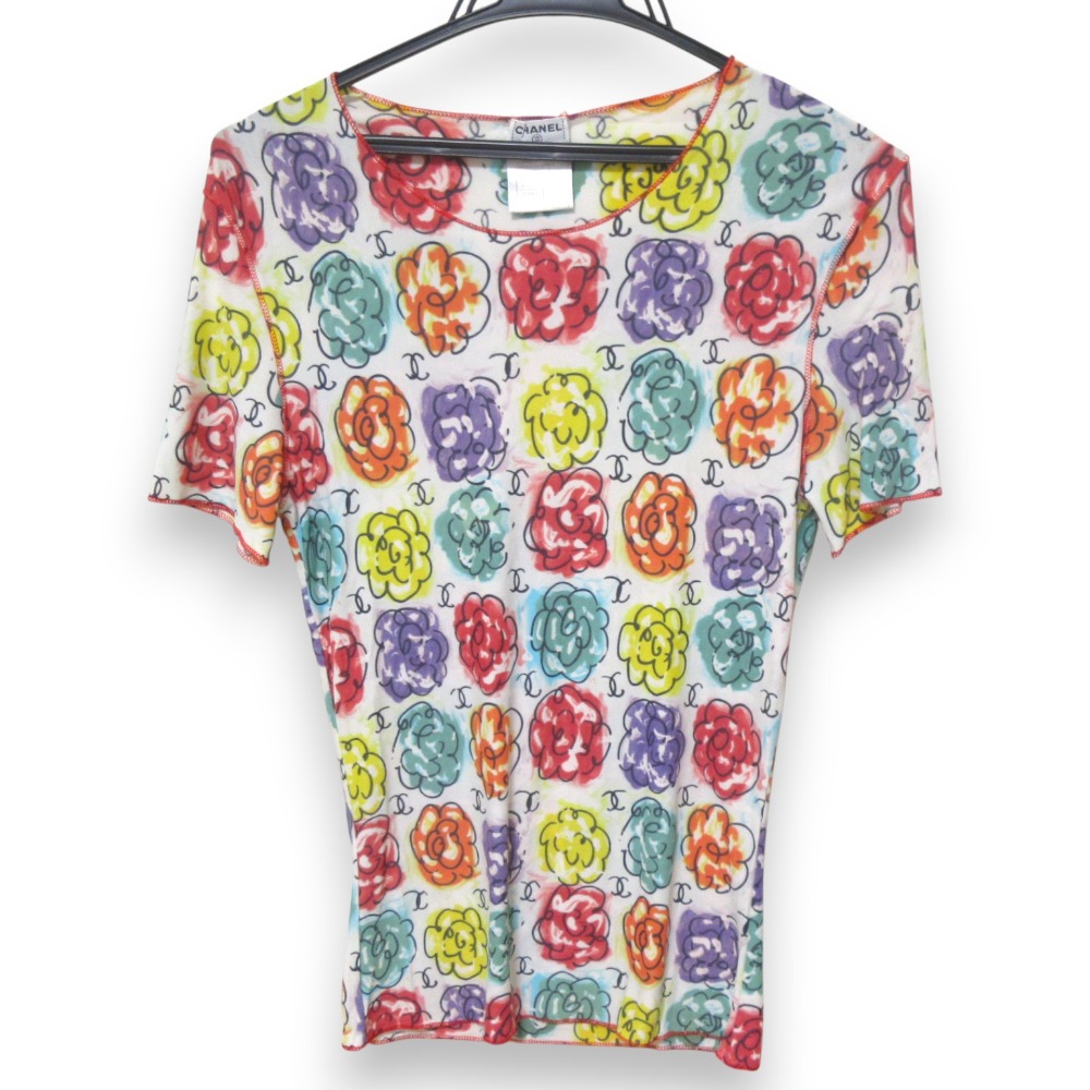 【CHANEL】 シャネル カメリア 半袖Tシャツ ヴィンテージ シャネル CHANEL 希少 98P 90s ヴィンテージ カメリア