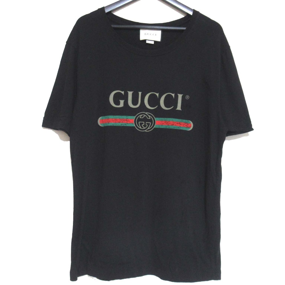 【新品未使用・箱、タグ、紙袋付き】GUCCI Tシャツ　レディース　ブラック グッチ GUCCI 493117 X3I29 BLACKCATプリントオーバーサイズT
