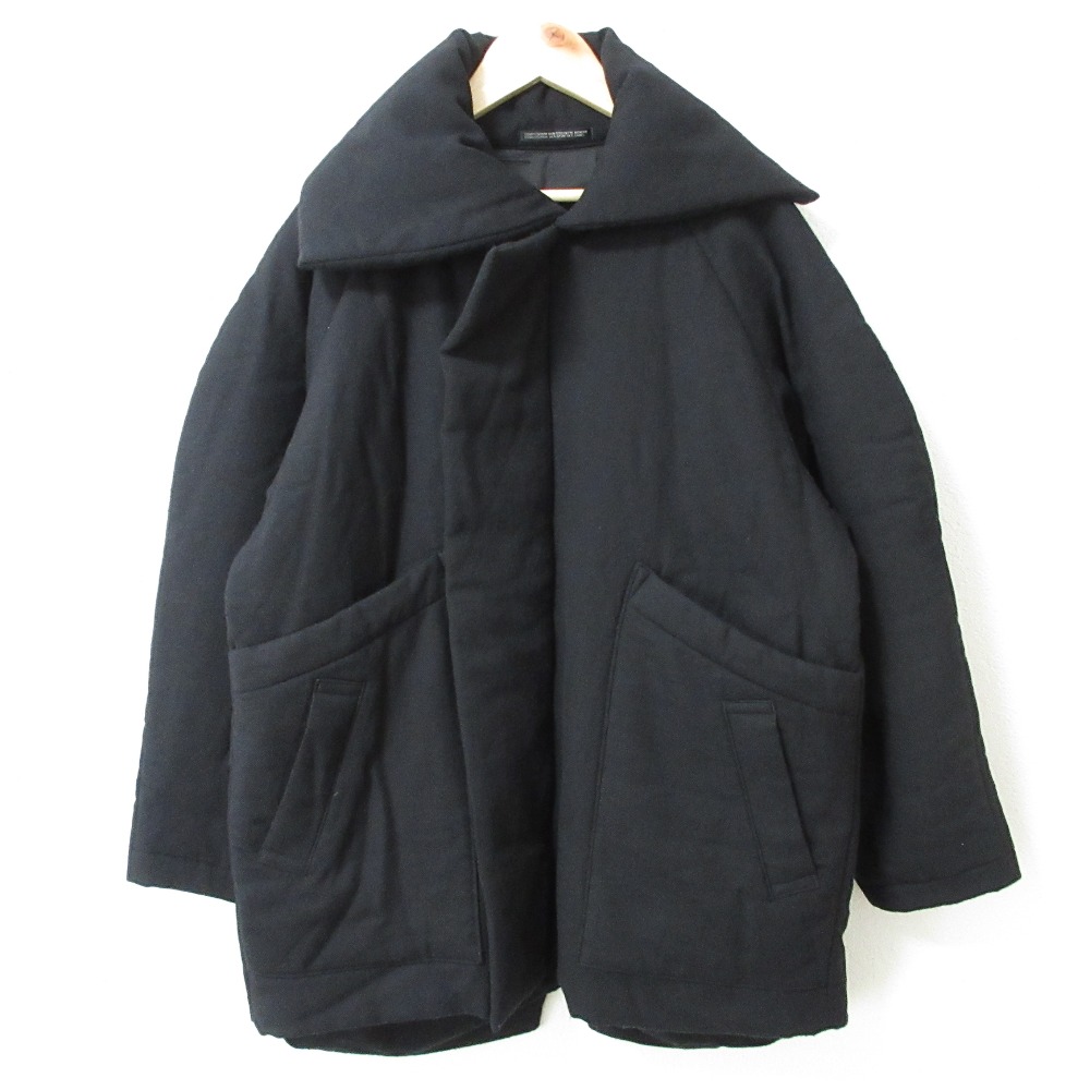 【中古】美品 22AW ヨウジヤマモトコレクション 2/72 WOOLVIYELLA BIG BLOUSON COLLAR ウールビエラ ビッグブルゾンカラー コート 1 ブラック レディース Luxs ブランド古着のリュクス
