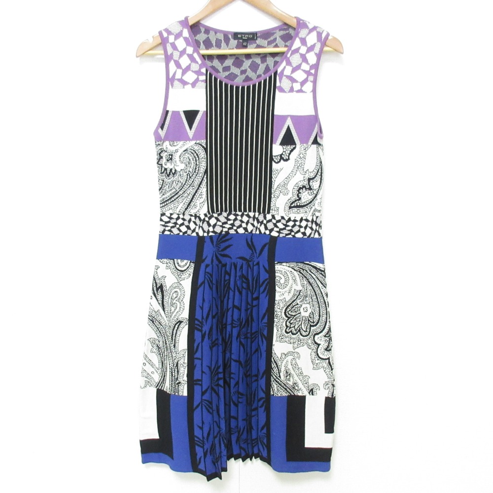 【中古】美品 ETRO エトロ 総柄 ノースリーブ ニット プリーツワンピース サイズ42 マルチカラー レディース Luxs ブランド古着のリュクス