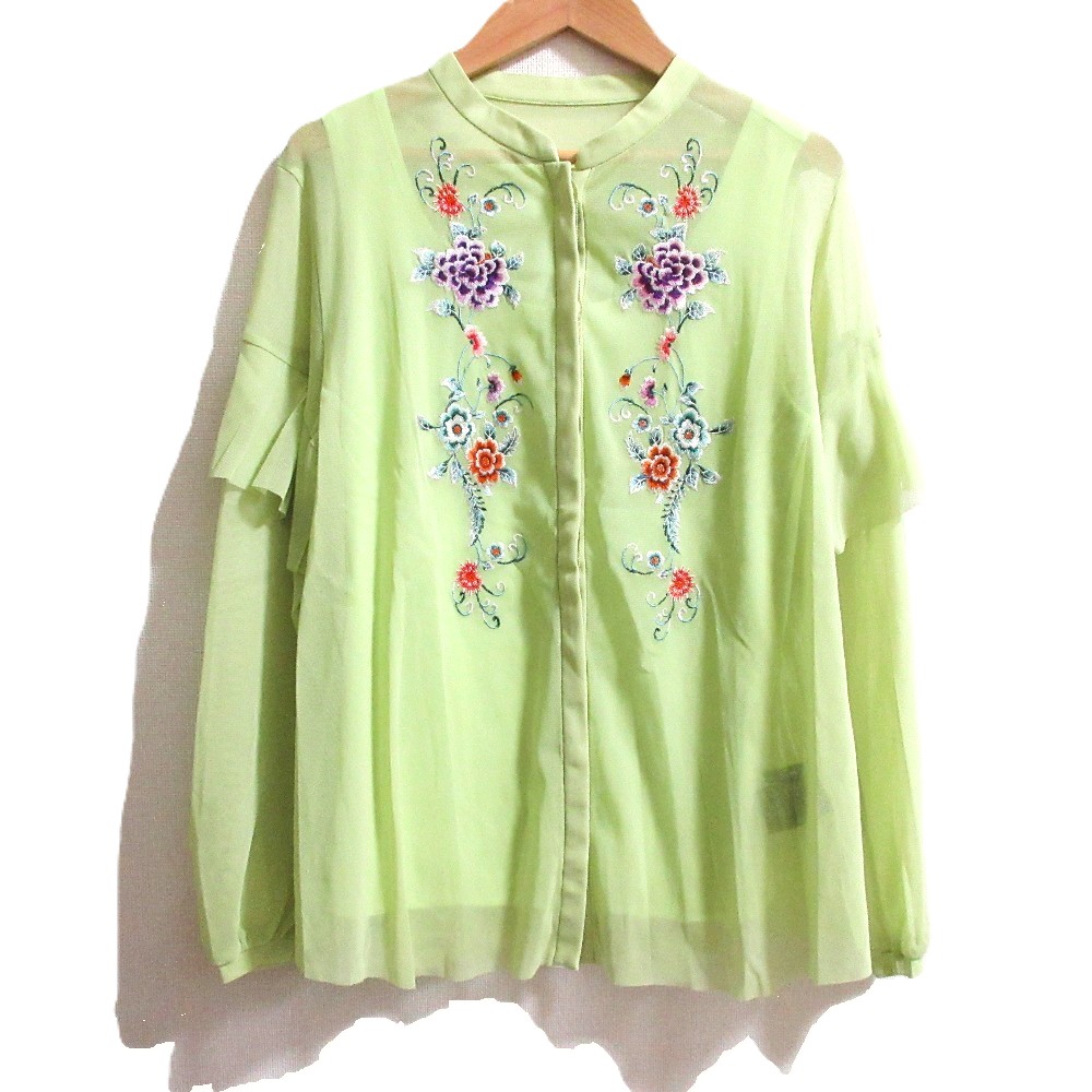 【中古】美品 VIVIENNE TAM ヴィヴィアンタム フラワー刺? 長袖 パワーネットシャツ ブラウス サイズ40 グリーン レディース Luxs ブランド古着のリュクス