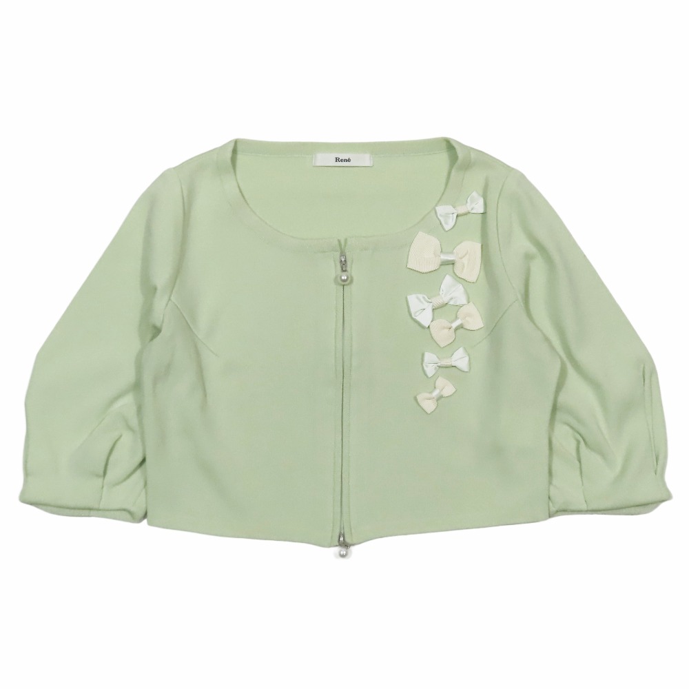 美品✨Rene ルネ パール パフスリーブ ビジュー ボレロ 短丈 濃紺 ルネ パフスリーブボレロ 美品✨Rene ルネ パール パフスリーブ