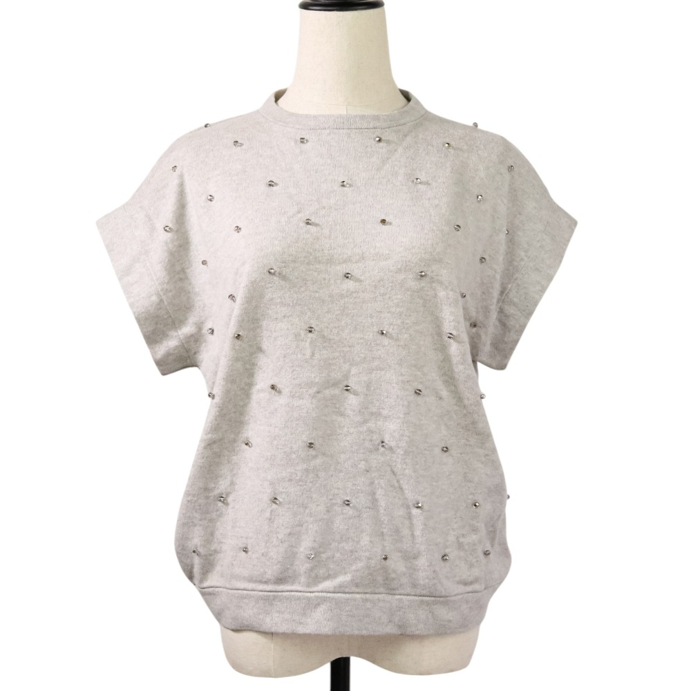【中古】美品 Brunello Cucinelli ブルネロクチネリ ガラスビーズ付き カシミヤ100% ショートスリーブ ニット S グレー レディース Luxs ブランド古着のリュクス