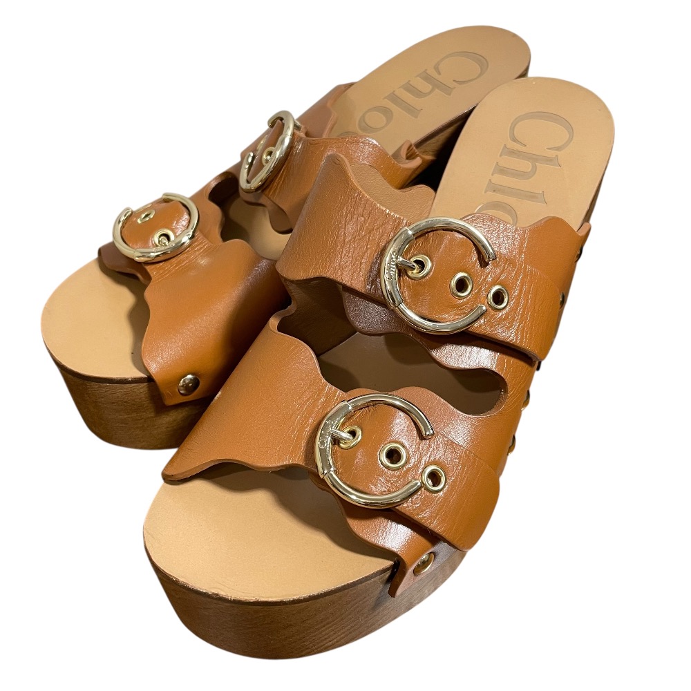 【中古】美品 Chloe クロエ レザー スタッズ クロッグミュール サンダル サイズ37 24cm相当 ブラウン レディース Luxs ブランド古着のリュクス 8,979円