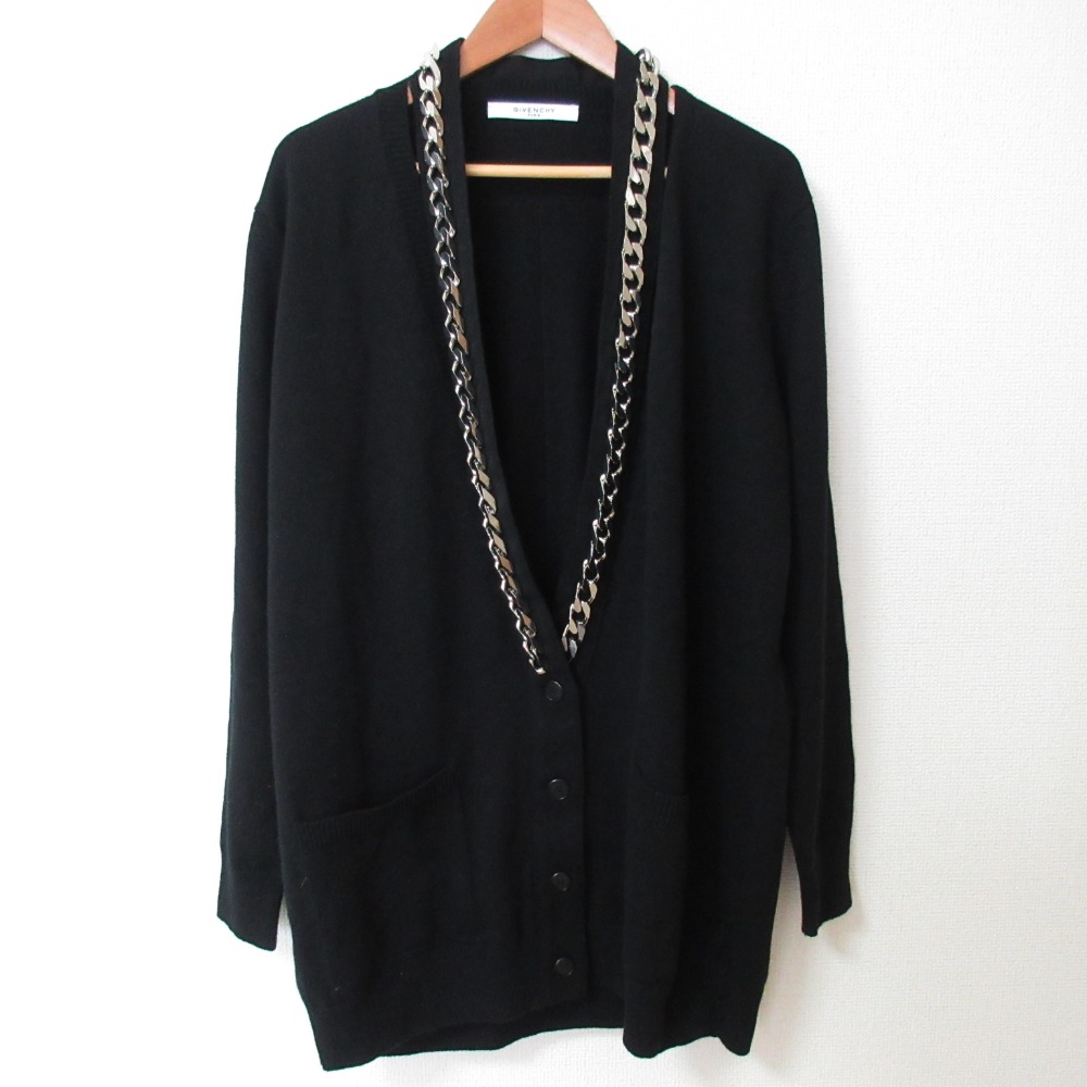 【中古】美品 GIVENCHY ジバンシィ チェーントリム ニットカーディガン サイズM ブラック レディース Luxs ブランド古着のリュクス