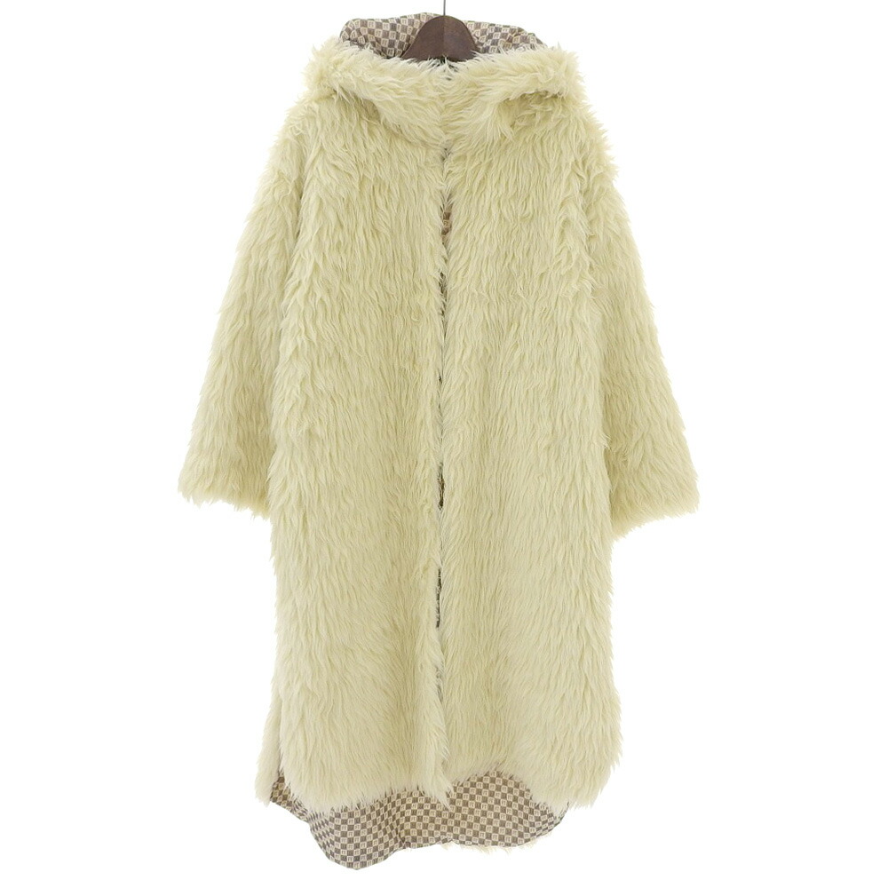 【中古】美品 23AW FUMIE TANAKA フミエタナカ fur hood coat フェイクファー ロング丈 フードコート F23A-01 サイズ2 アイボリー レディース Luxs ブランド古着のリュクス