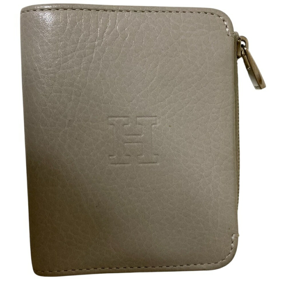 美品 現行 ヒロフ 二つ折り財布 ゴールド Hロゴ 本革 HIROFU 財布 金 プラティカ】二つ折り財布 レザー コンパクト ウォレット 本革