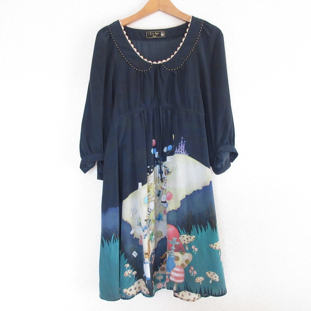 アリス風編み上げドレスワンピース 黒×白 marble ゴスロリ