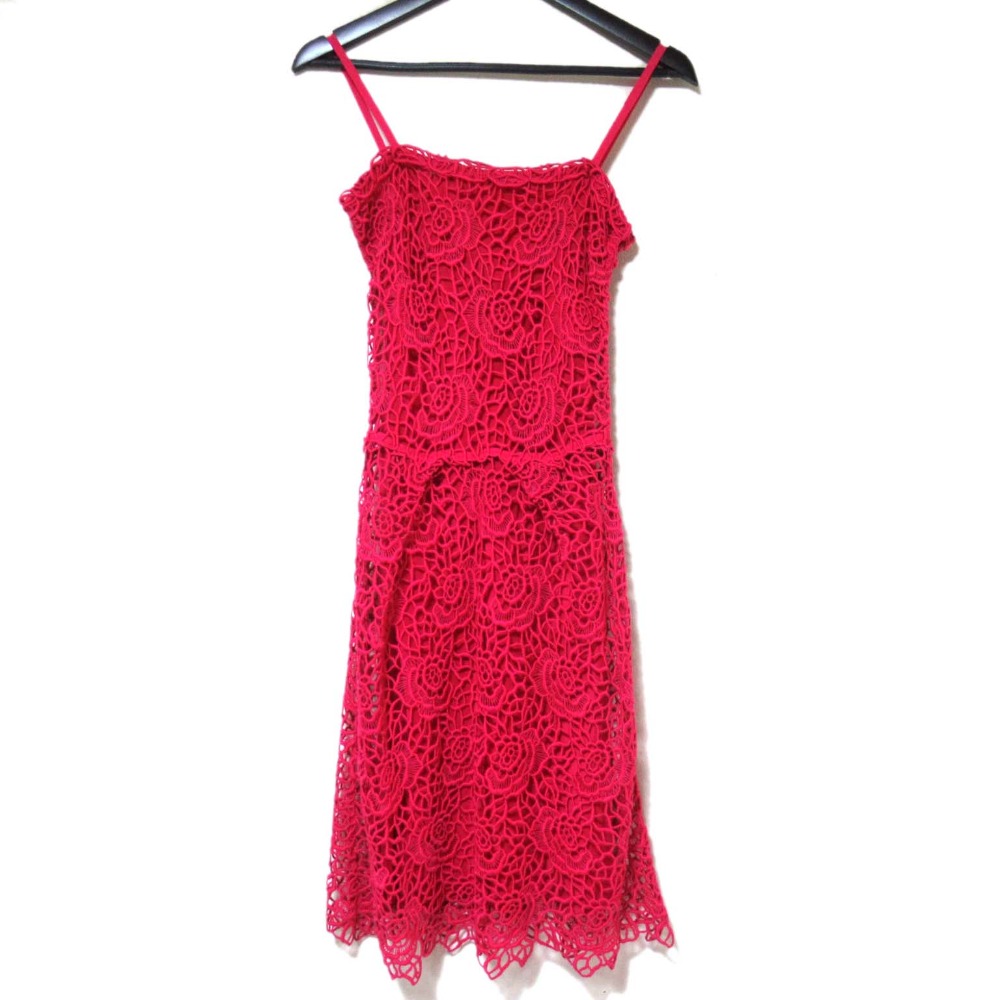 【中古】美品 Christian Dior クリスチャンディオール エンブロイダリー フラワーレース ひざ丈 キャミソールワンピース F36 フューシャピンク レディース Luxs ブランド古着のリュクス