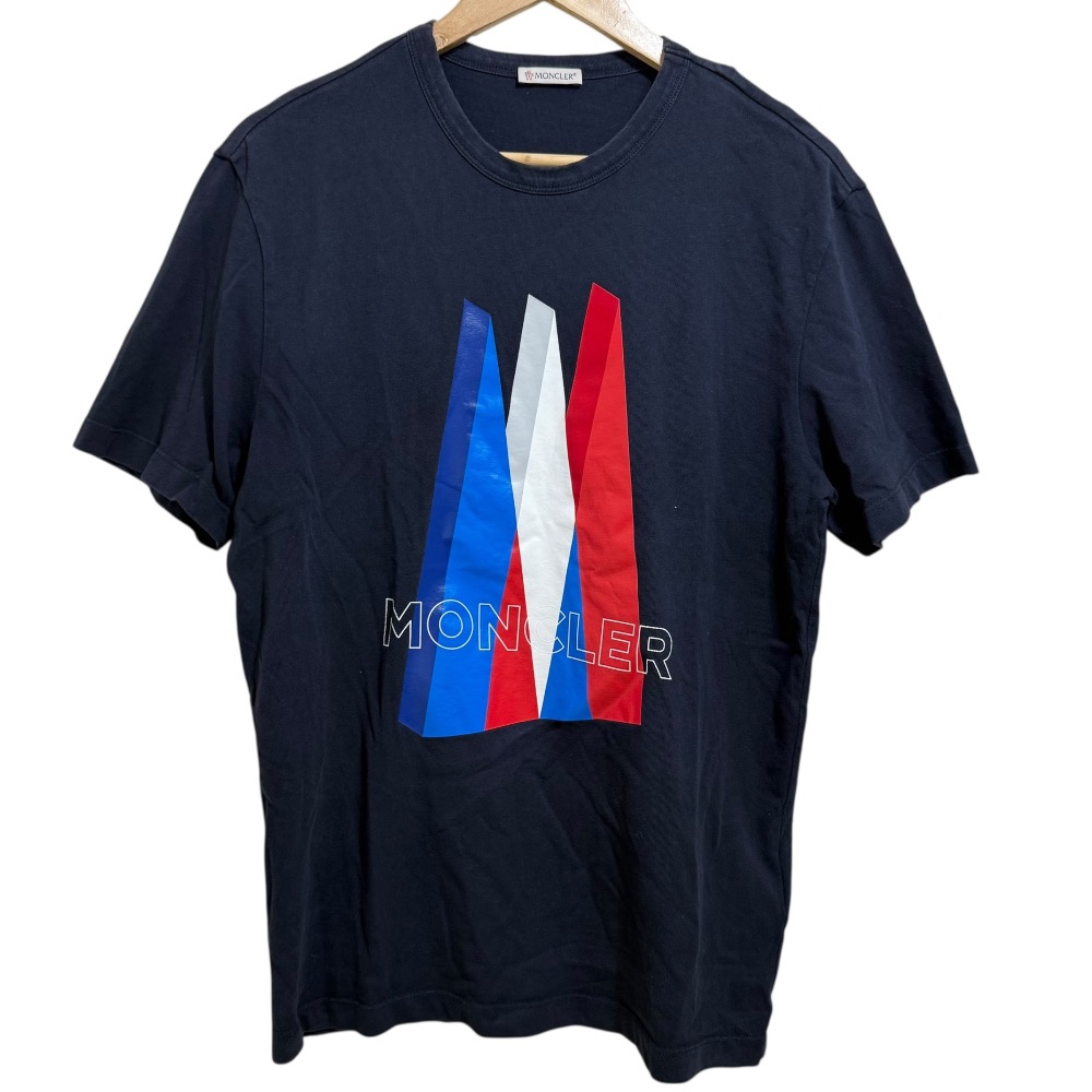 【中古】良品 MONCLER モンクレール 半袖 ロゴプリント クルーネック Tシャツ カットソー M ネイビー メンズ Luxs ブランド古着のリュクス