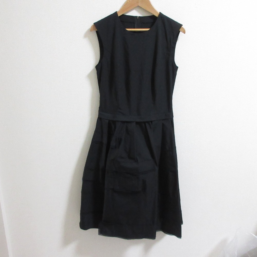 【中古】美品 FOXEY NEW YORK フォクシーニューヨーク ストレッチ パッチワーク ノースリーブ ひざ丈 ワンピース 26185 サイズ38 ブラック レディース Luxs ブランド古着のリュクス