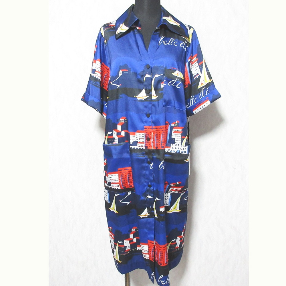【中古】未使用 24SS Grace Class グレースクラス グレースコンチネンタル マリンプリントシャツドレス ワンピース 0224231026 36 ブルー レディース Luxs ブランド古着のリュクス