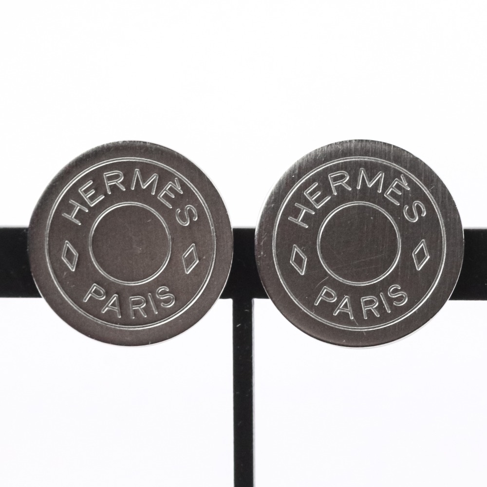 HERMES エルメス エクリプス ラウンド　ピアス レッド×シルバー バイセル公式】エルメス エクリプス ピアス ラウンド ピアス GP