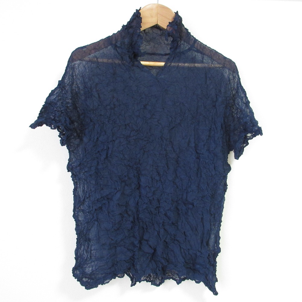 美品 me ISSEY MIYAKE ミー イッセイミヤケ ショートスリーブ ハイネック ボックスプリーツ ブラウス カットソー MI11FK615 パープル レディース 古着 中古 ISSEY MIYAKE - 美品 me ISSEY MIYAKE ミー イッセイミヤケ