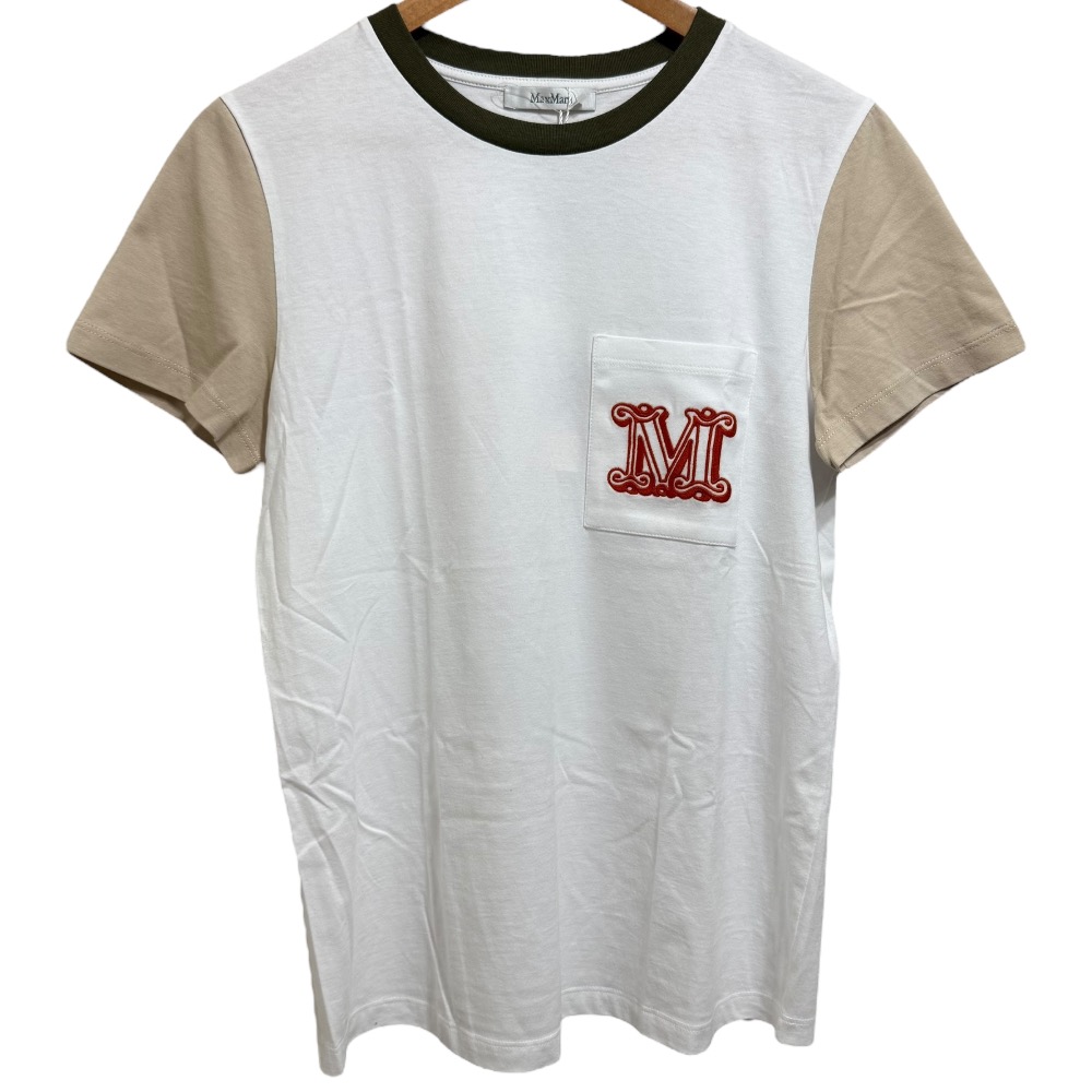 【中古】未使用 Max Mara マックスマーラ グラム バイカラー 半袖 ロゴ Tシャツ カットソー M ホワイト レディース Luxs ブランド古着のリュクス