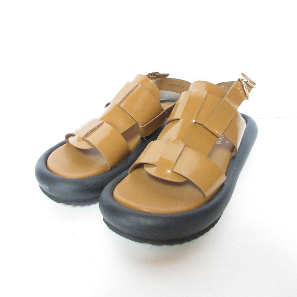 【中古】良品 LANVIN en bleu ランバンオンブルー パテントレザー ストラップサンダル M 23.5cm キャメル レディース Luxs ブランド古着のリュクス