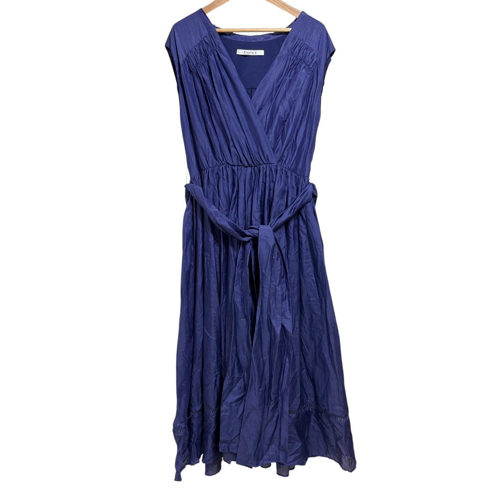 美品　エステラケー　ホルターネックワンピース　ブルー Positano Belted long Dress 2 -NVY- – Estella.K