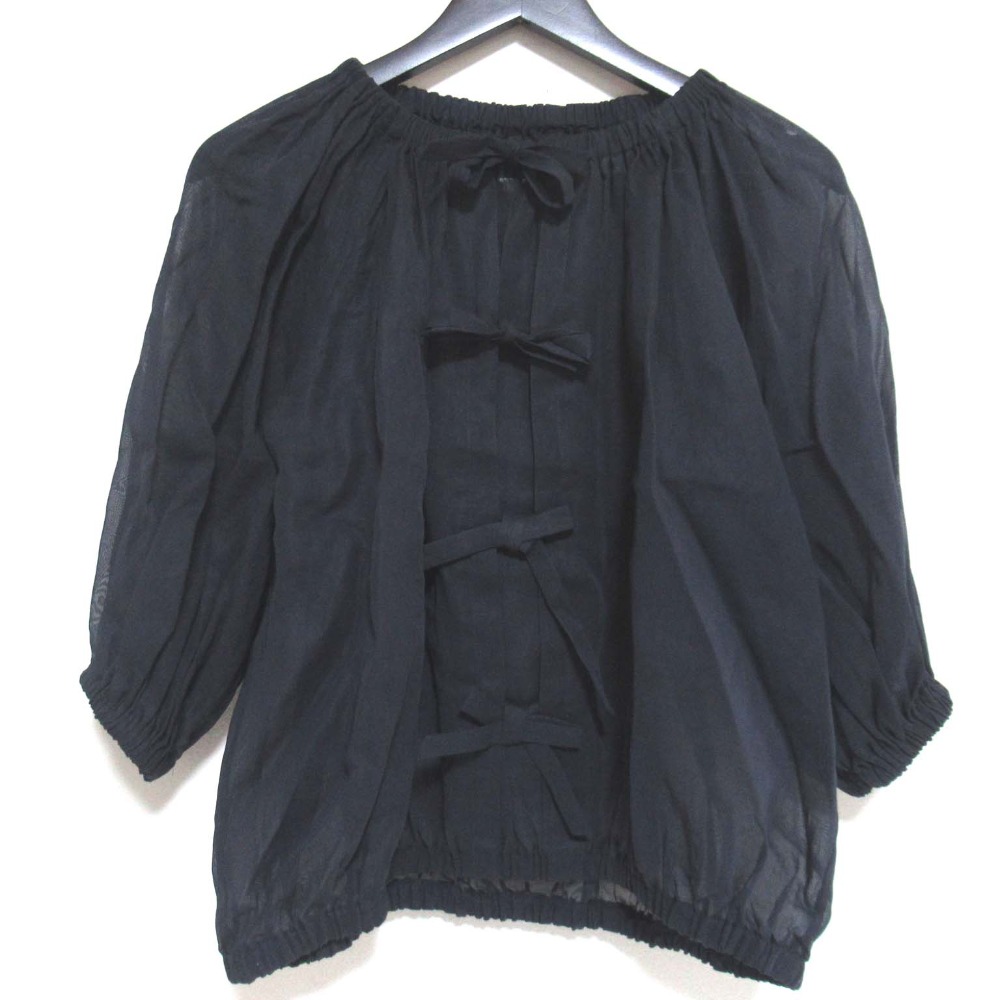 【中古】美品 T-mat Masaki-Paris ティーマット マサキパリ ドゥロワー別注 FRONT RIBBON フロントリボン シアーブラウス サイズ1 ネイビー レディース Luxs ブランド古着のリュクス