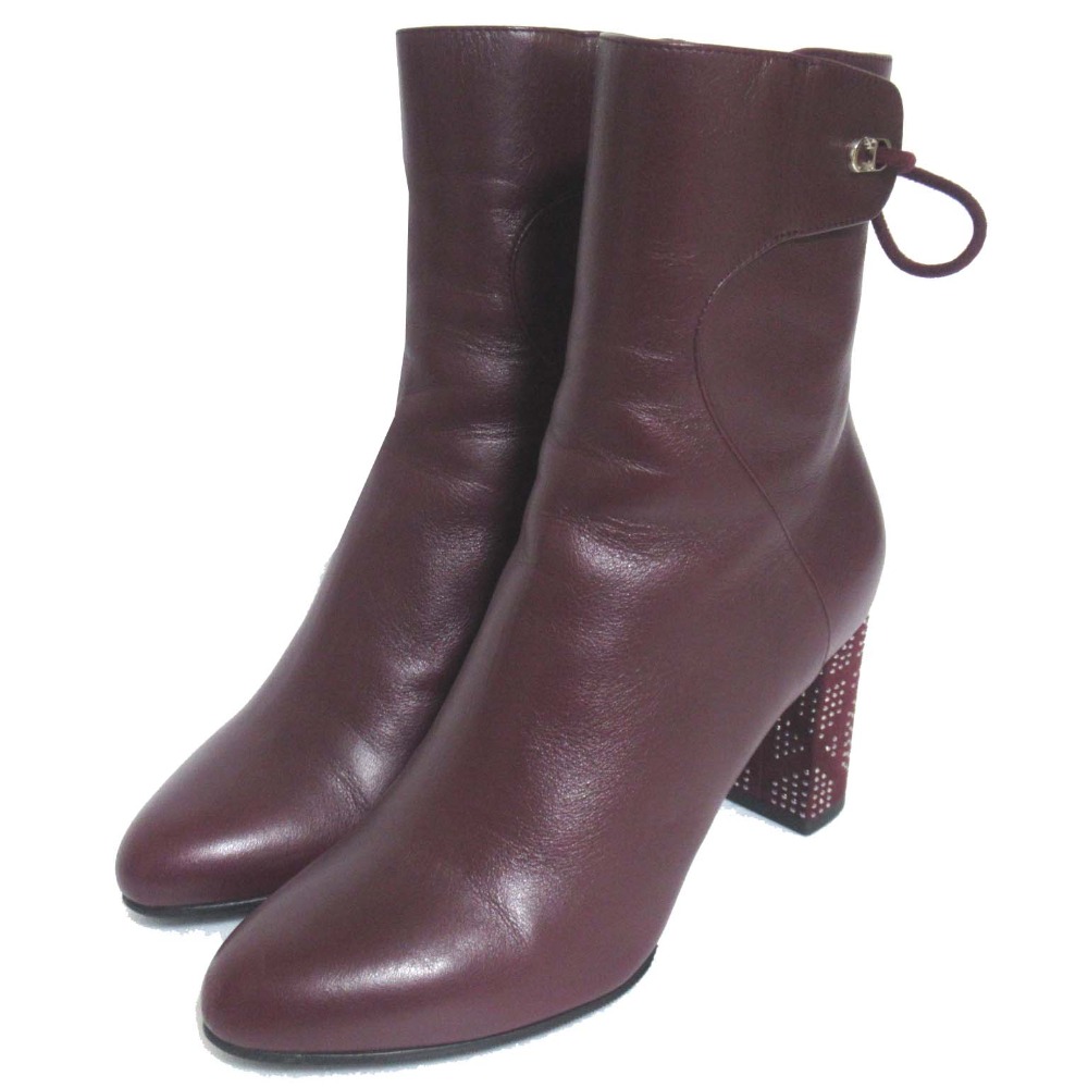 【中古】美品 Christian Dior クリスチャンディオール STELLAR ラインストーン装飾 アンクルブーツ ショートブーツ 35.5 22.5cm相当 ボルドー レディース Luxs ブランド古着のリュクス｜Luxs（ブランド古着のリュクス）