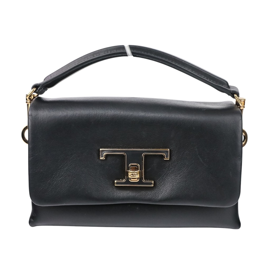 【中古】美品 TOD'S トッズ T タイムレスライン ターンロック 2WAY マイクロ ショルダーバッグ ブラック ゴールド金具 レディース Luxs ブランド古着のリュクス