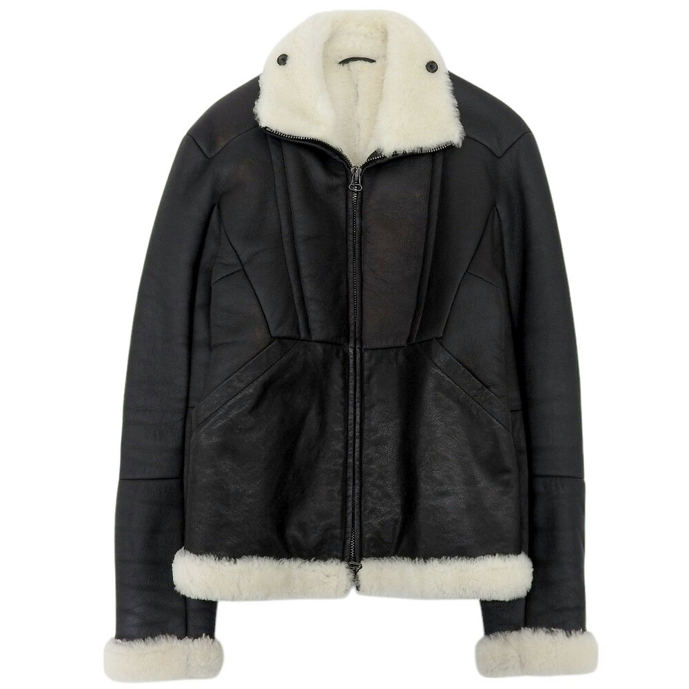 【中古】良品 giuliano fujiwara ジュリアーノフジワラ シープスキン ムートン シングル ライダースジャケット サイズ46 ブラック メンズ Luxs ブランド古着のリュクス