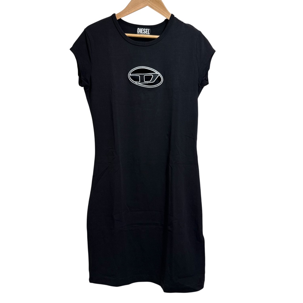【中古】美品 DIESEL ディーゼル D-ANGIEL 半袖 ひざ丈 カットソーワンピース サイズM ブラック レディース Luxs ブランド古着のリュクス｜Luxs（ブランド古着のリュクス）