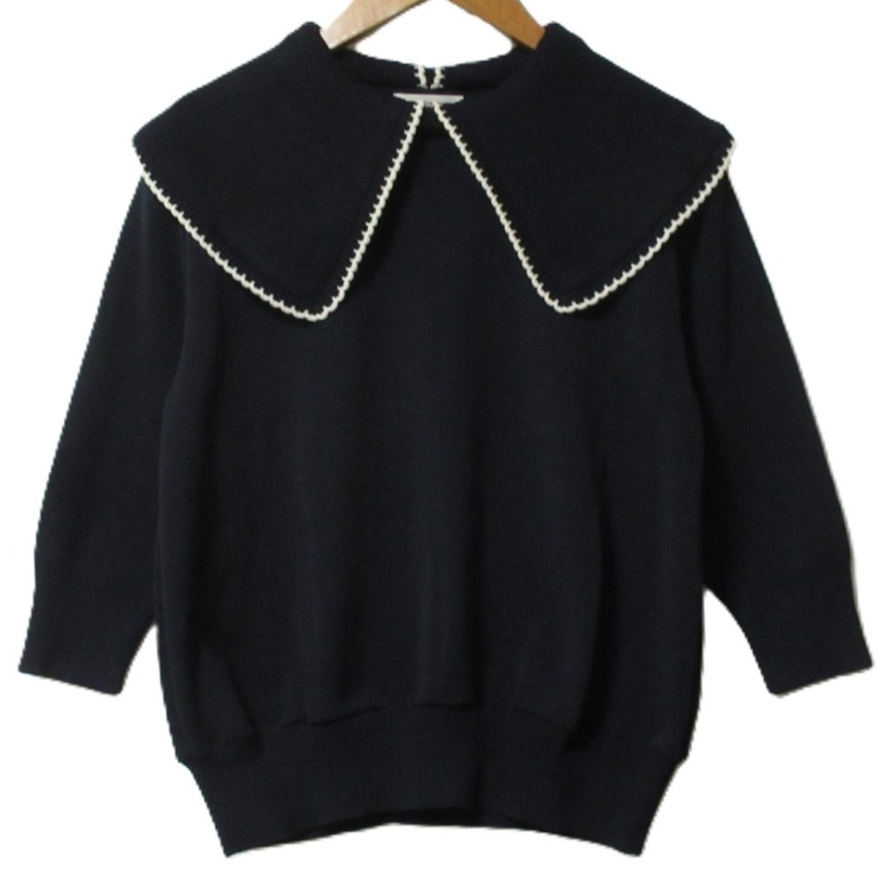 yori 黒 長袖ニットセーター 38 ウールパフスリーブニット ヨリ XS