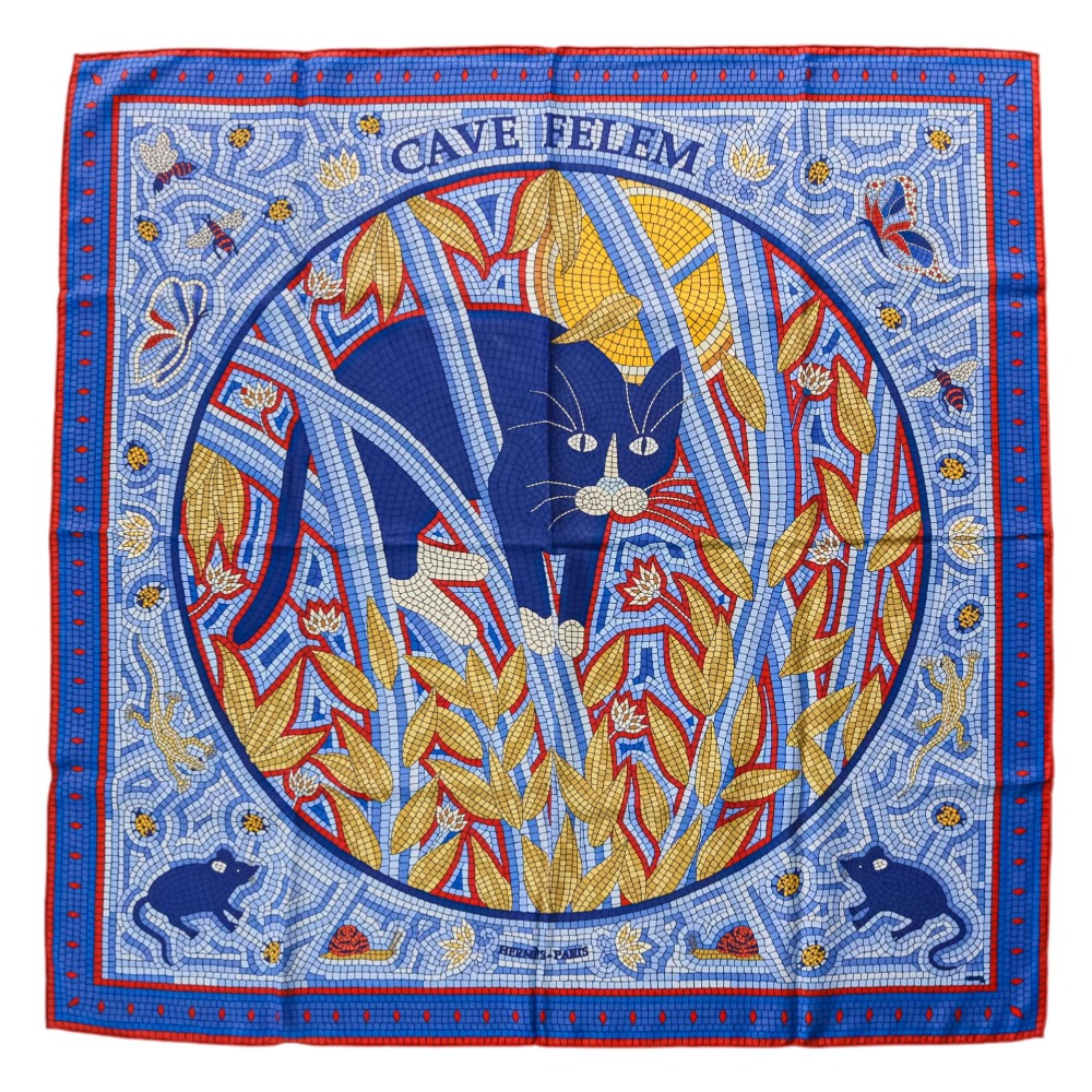 新品箱付 HERMES カレ90 名作『CAVE FELEM』猫に注意スカーフ 新品箱付 HERMES カレ90 名作『CAVE FELEM』猫に注意スカーフ