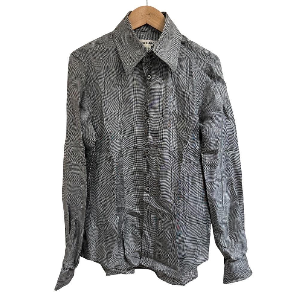 【中古】美品 AD2013 COMME des GARCONS コムデギャルソン グレンチェック柄 長袖 サテンシャツ XS グレー レディース Luxs ブランド古着のリュクス