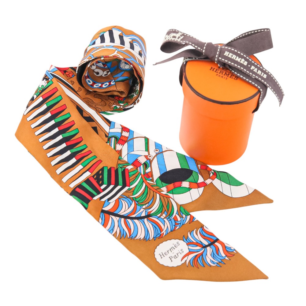 【新品未使用タグ付】エルメス　ツイリー　杖傘と決闘　パステルカラー エルメス ツイリースカーフ シルク100% 杖傘と決闘 De l