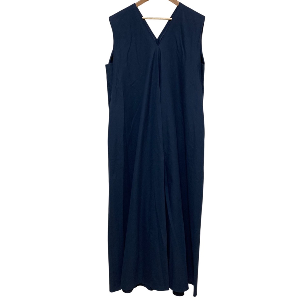 【中古】良品 ATON エイトン SUPIMA CLOTH ノースリーブ フレアワンピースサイズ2 ネイビー レディース Luxs ブランド古着のリュクス